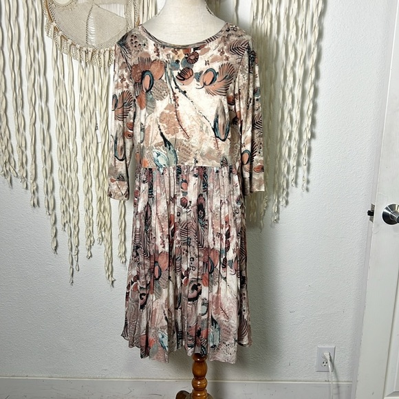 Peruvian Connection Neutral Color Feathers & Floral Dress Size Large - Picture 1 of 11